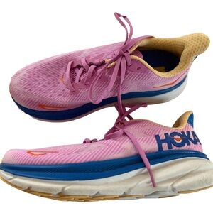 Hoka Women's Clifton Pink and Blue Athletic Shoes